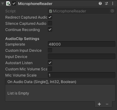 OdinMicrophoneReader component in Unity Editor