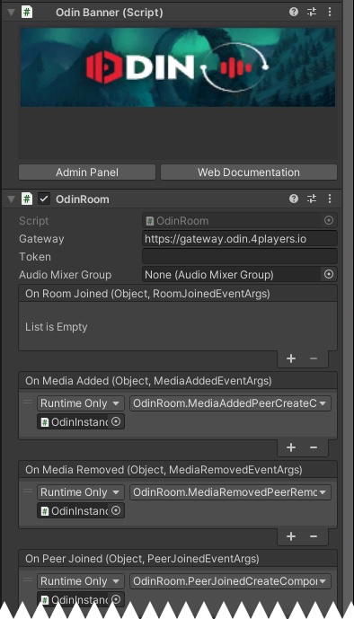 OdinRoom component in Unity Editor